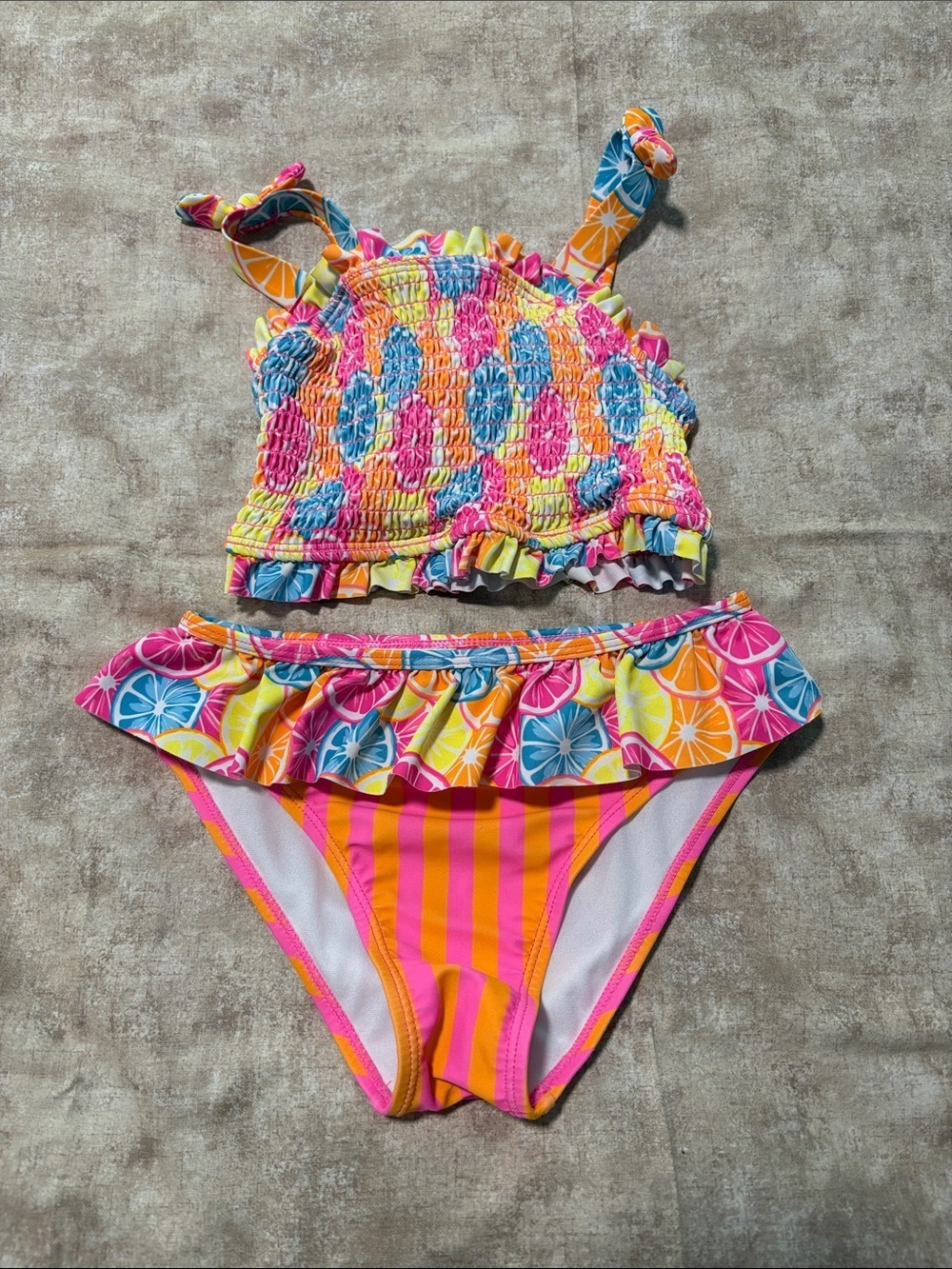 Girls' Multi-Color Smocked Ruffle Two-Piece Swimsuit